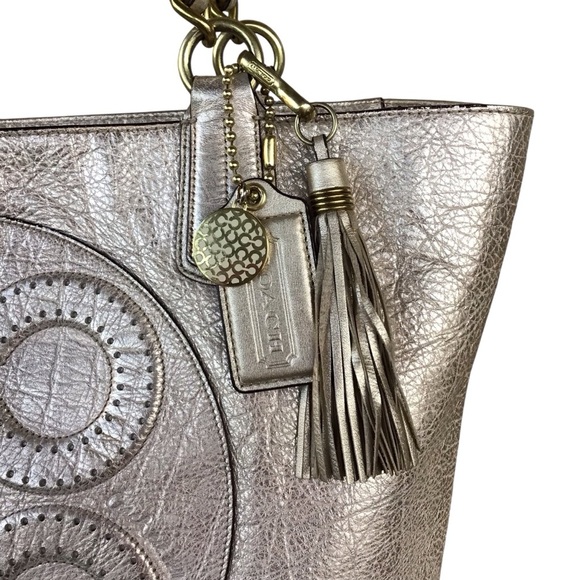 Coach Colette Gold Leather OP Art Logo Tote - Picture 15 of 15